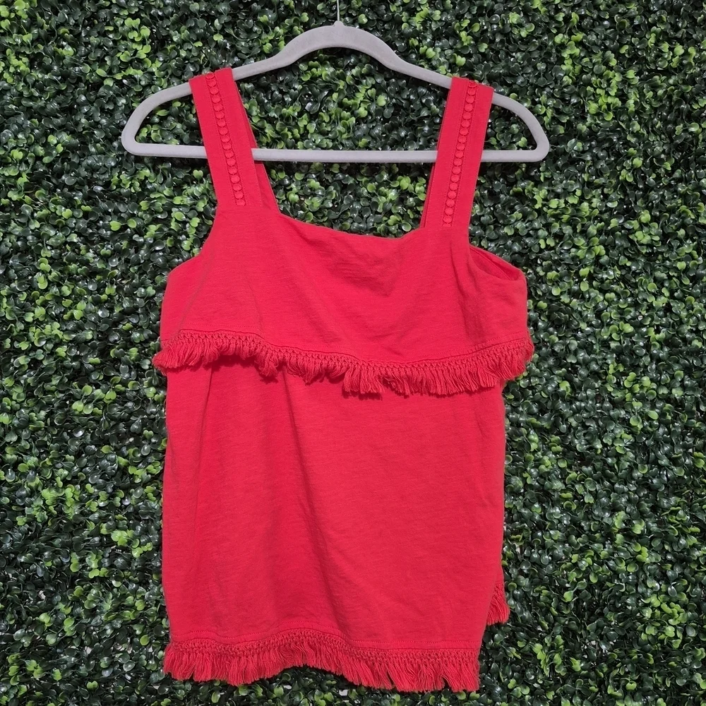 J. Crew Vibrant Red Tank Top with Fringe